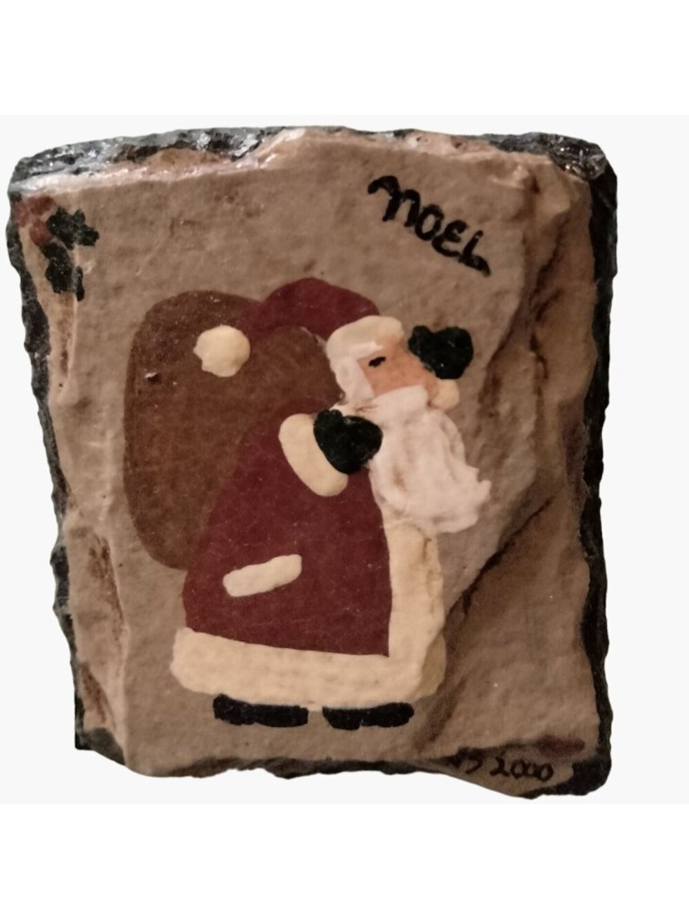 Santa Claus Pin Hand Painted Stone Noel Artisan Signed VS 2000